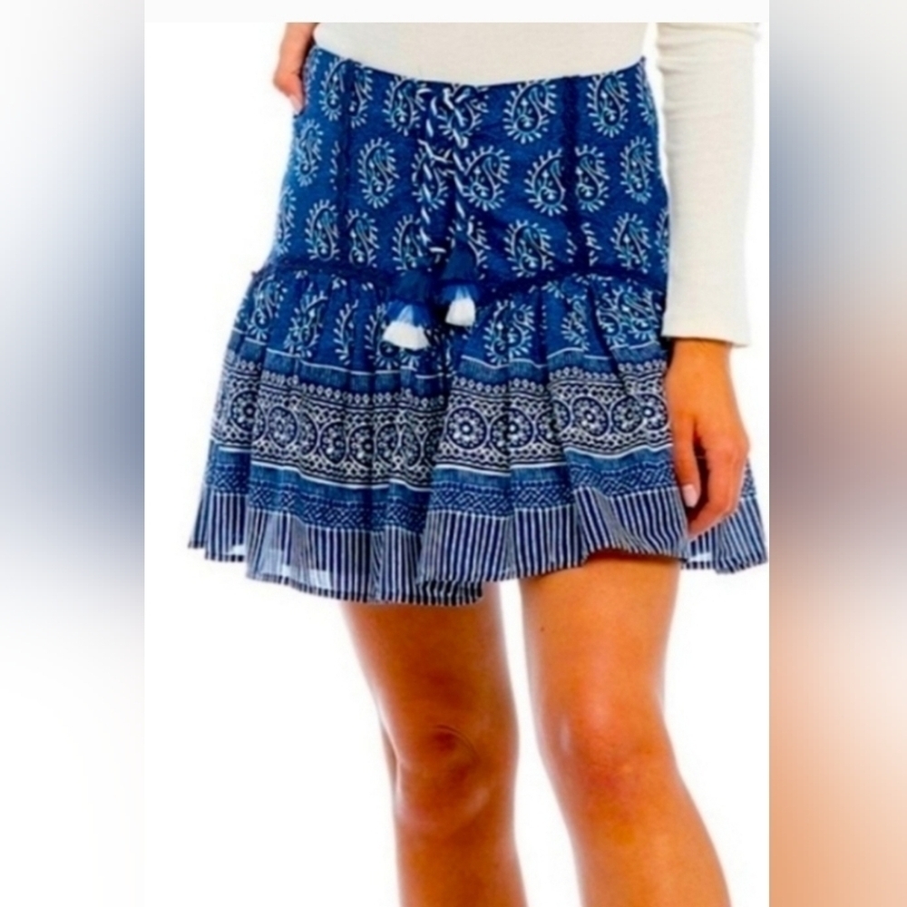 NWT Chelsea & Violet Mayan Blue Paisley Tassel Mini Skirt